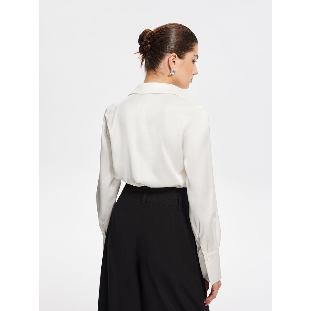 Commense V-Neck Pleated Long Sleeve Blouse white size M‎ - Picture 4 of 6